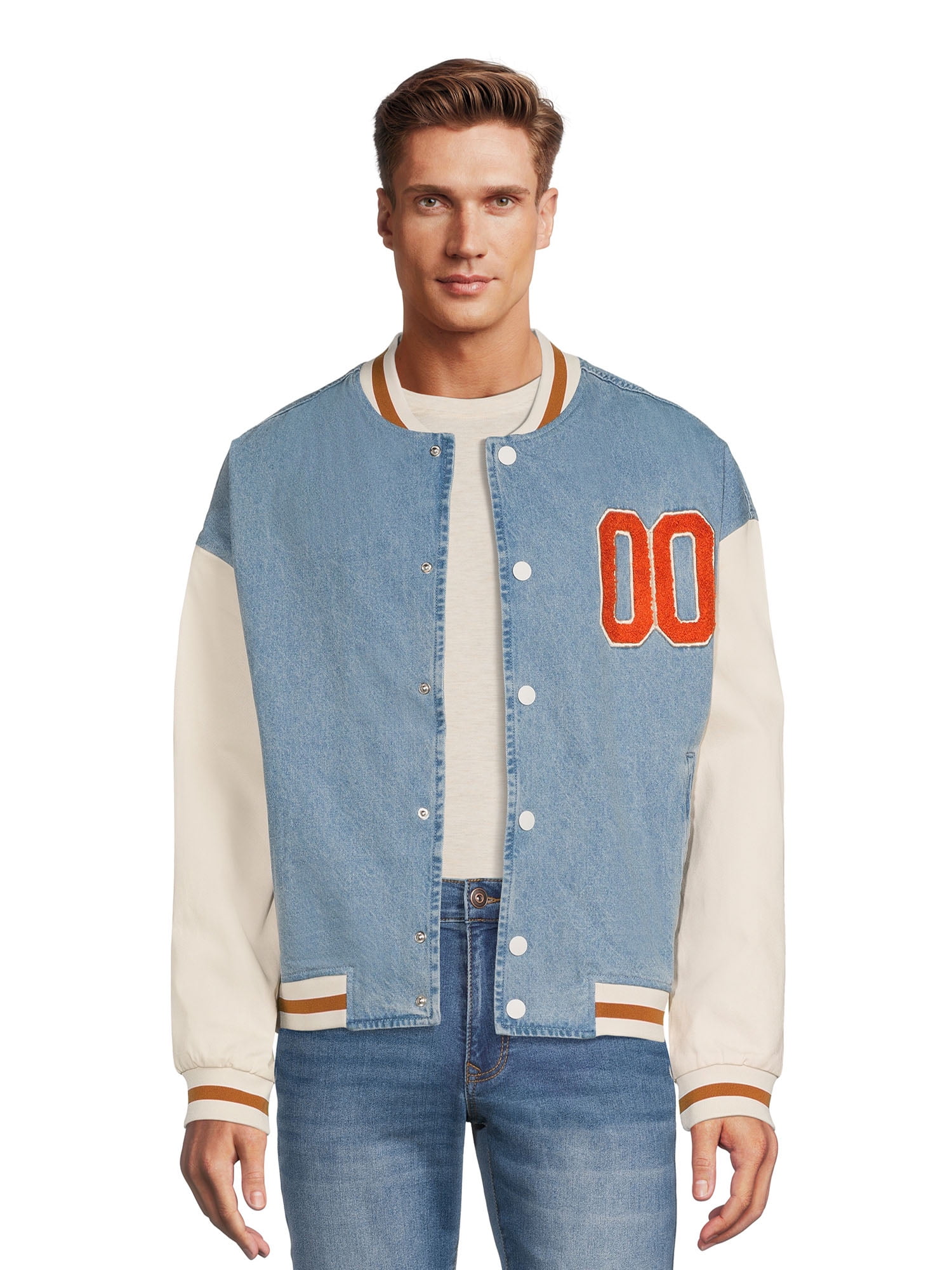 No-Boundaries-Men-s-Big-Men-s-Denim-Varsity-Jacket-Sizes-XS-5XL_6cdb76e5-f6e3-45d1-8505-3fba81b571ff.849bddee9dc67509e688fa53a8975f84 No Boundaries Men's & Big Men's Denim Varsity Jacket, Sizes XS-5XL - Image 1